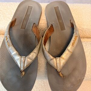 Prada Light Gold Metallic Flip Flops